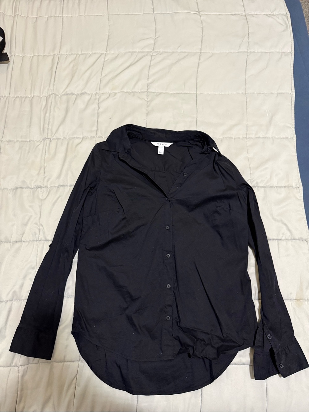Nine West Black Button-Down Shirt